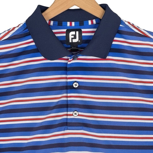 Footjoy Polo Golf Shirt Mens XL Red White Blue Stripe Mesh ProDry Performance - Picture 1 of 7